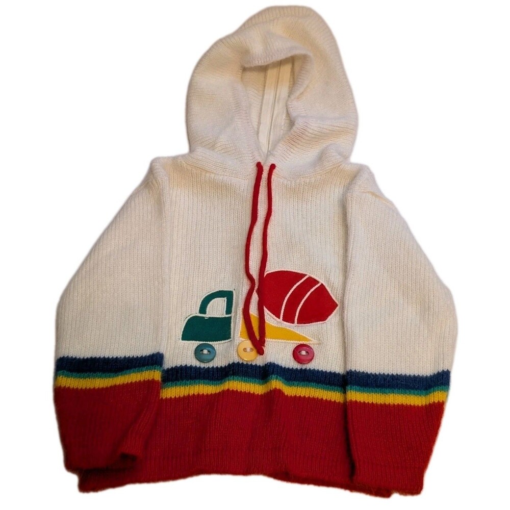 Vintage 80s Health-Tex Truck Sweater Size 24 Months Soft Cotton Hooded Sweater